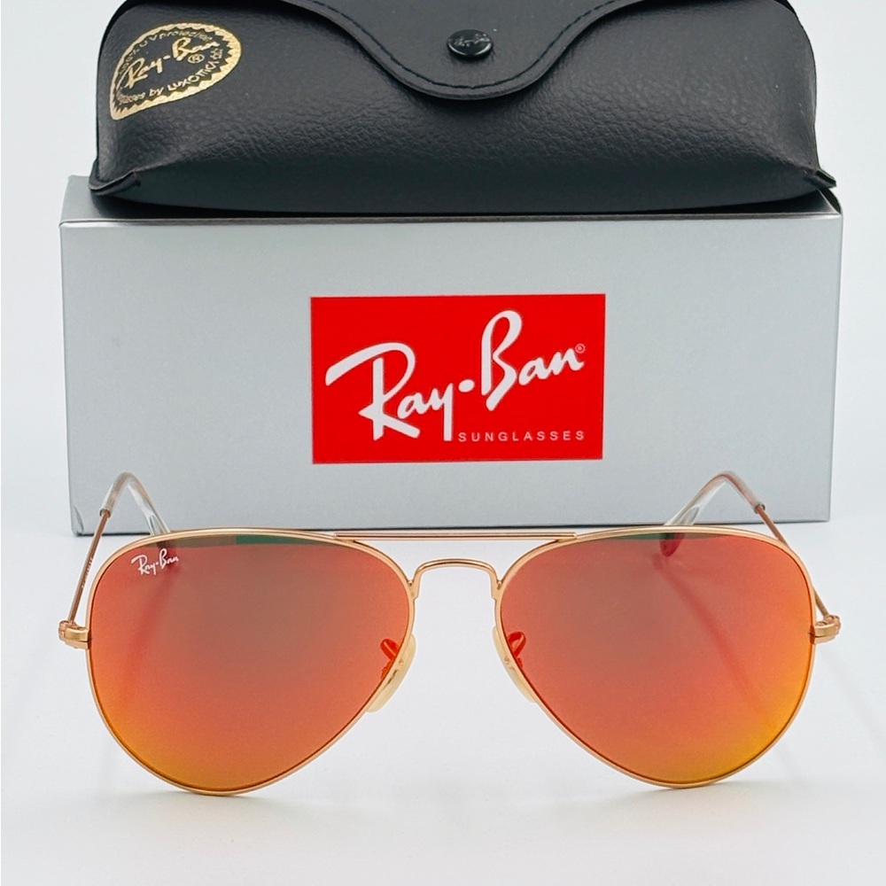Beautiful Ray-Ban Aviator RB3025 Red Flash Lens Matte Gold 58-135 112/69 - Picture 10 of 17